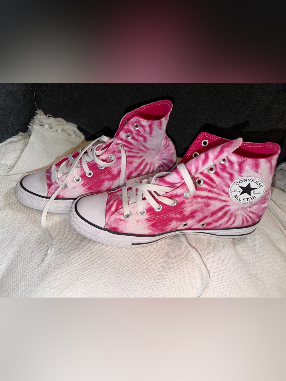 Converse Pink and White Tie-Dye High Top Sneakers - Picture 2 of 6